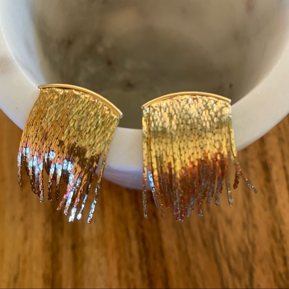 A  New Day Gold Waterfall Chain Herringbone Fringe Earrings NWT - Picture 5 of 12